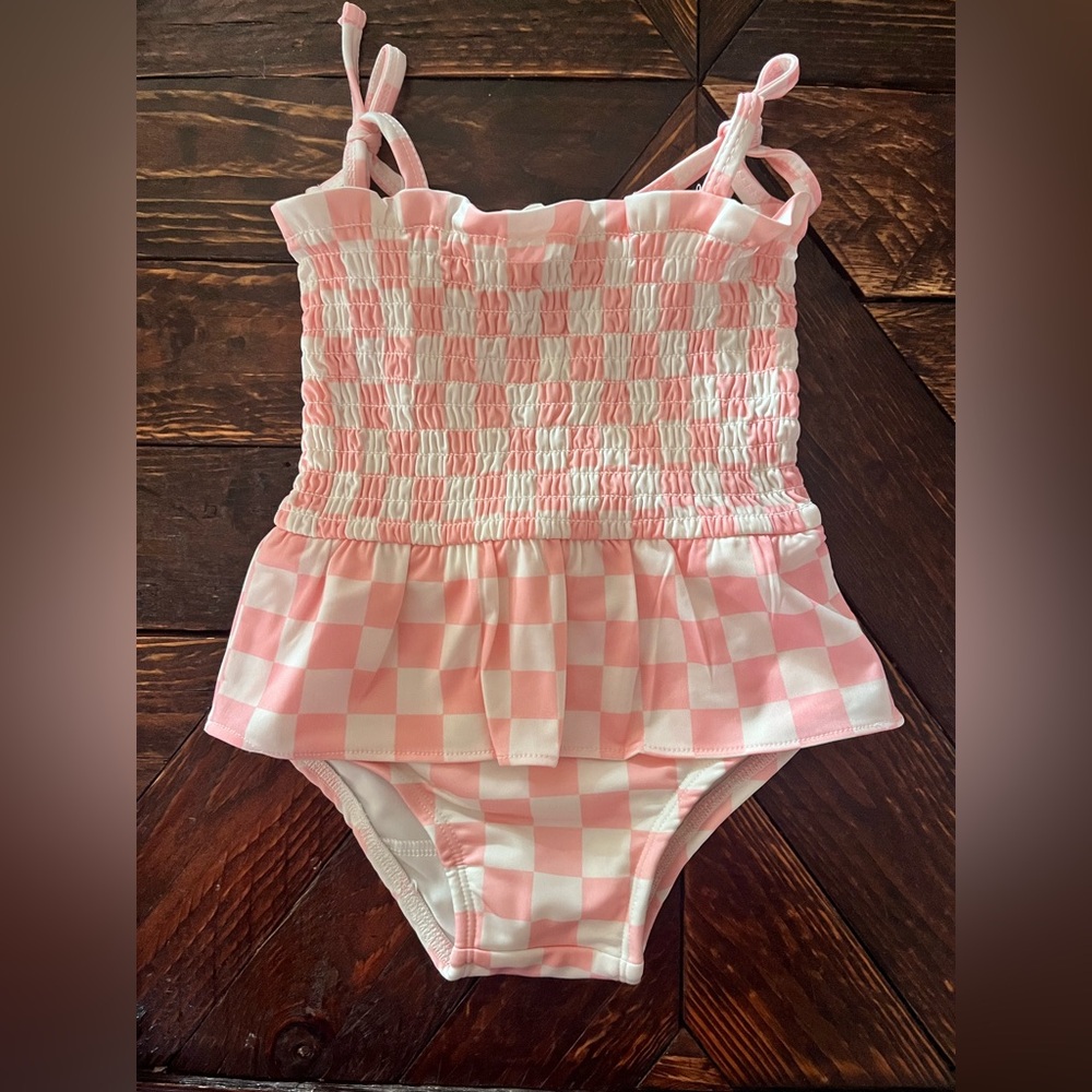 Pink Checkered Kids Swimwear